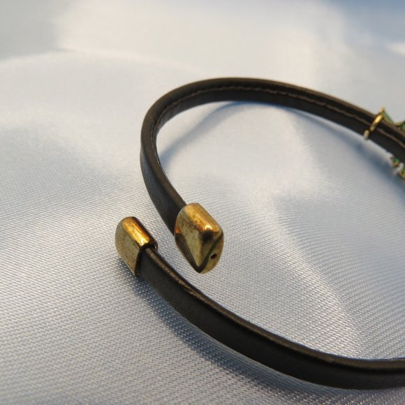 Sterling Silver 18k plated rubber bracelet Green cz - Picture 3 of 4